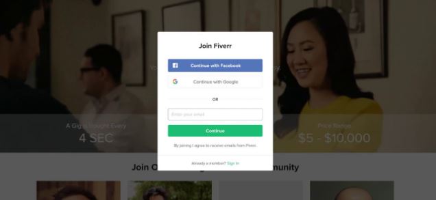 Facebook Fiverr Sign Up
