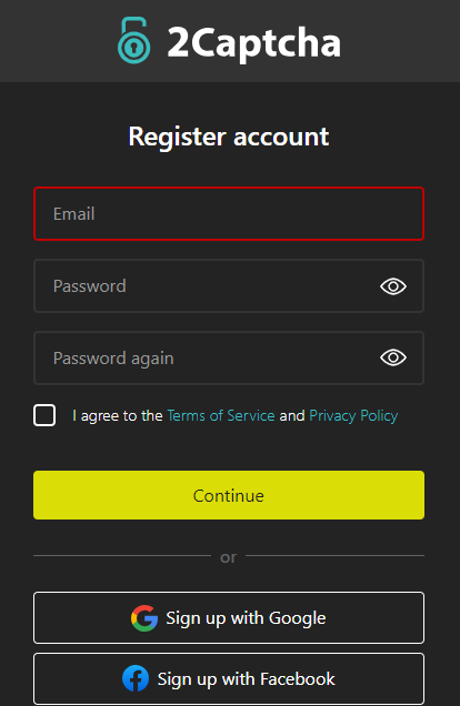2Captcha Registration